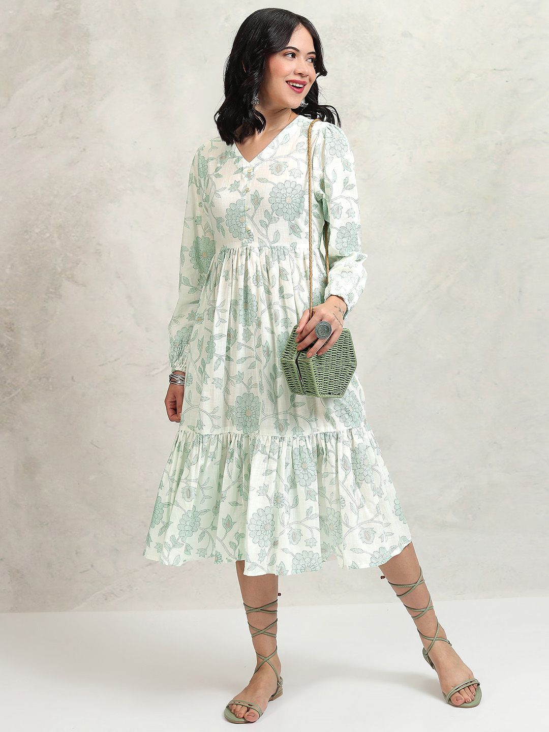 Vishudh Floral Printed Fit & Flare Midi Dress