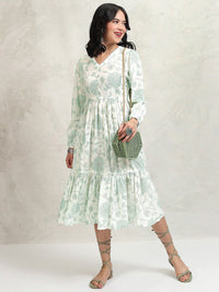 Vishudh Floral Printed Fit & Flare Midi Dress