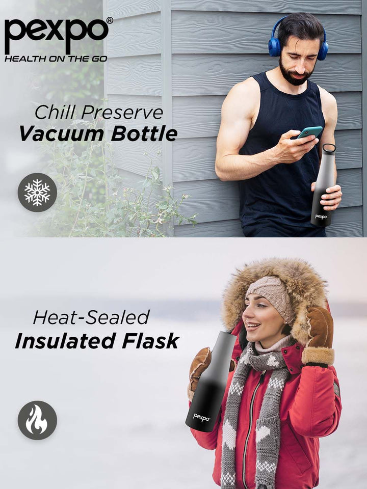 Pexpo Grey & Black Single Stainless Steel Double Wall Vacuum Water Bottle 600ml
