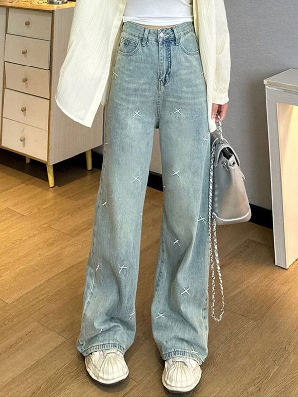 DressBerry Women Wide Leg High-Rise Light Fade Jeans