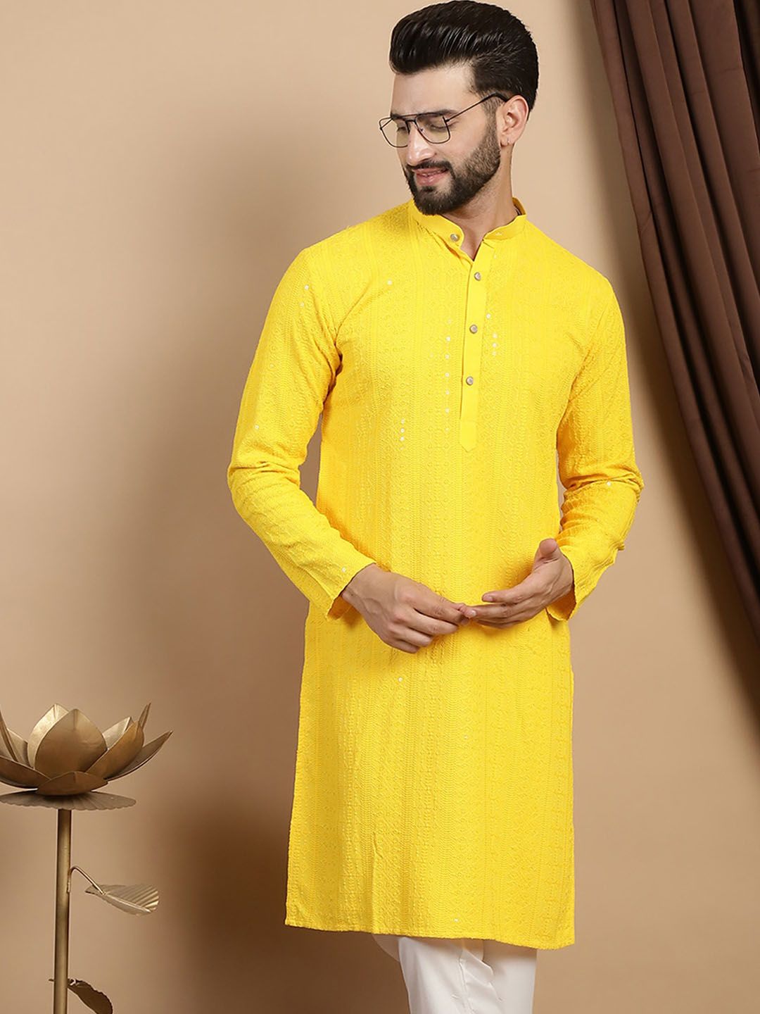 Anouk Embroidered Pure Cotton Sequinned Straight Kurta