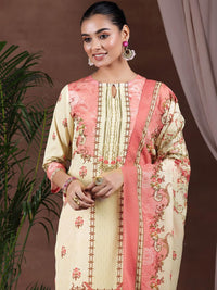 Libas Floral Printed Keyhole Neck Straight Kurta with Trousers & Dupatta