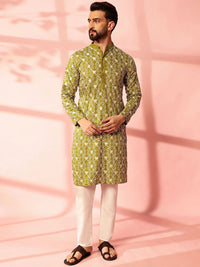 Anouk Men Floral Embroidered Regular Pure Cotton Kurta with Pyjamas