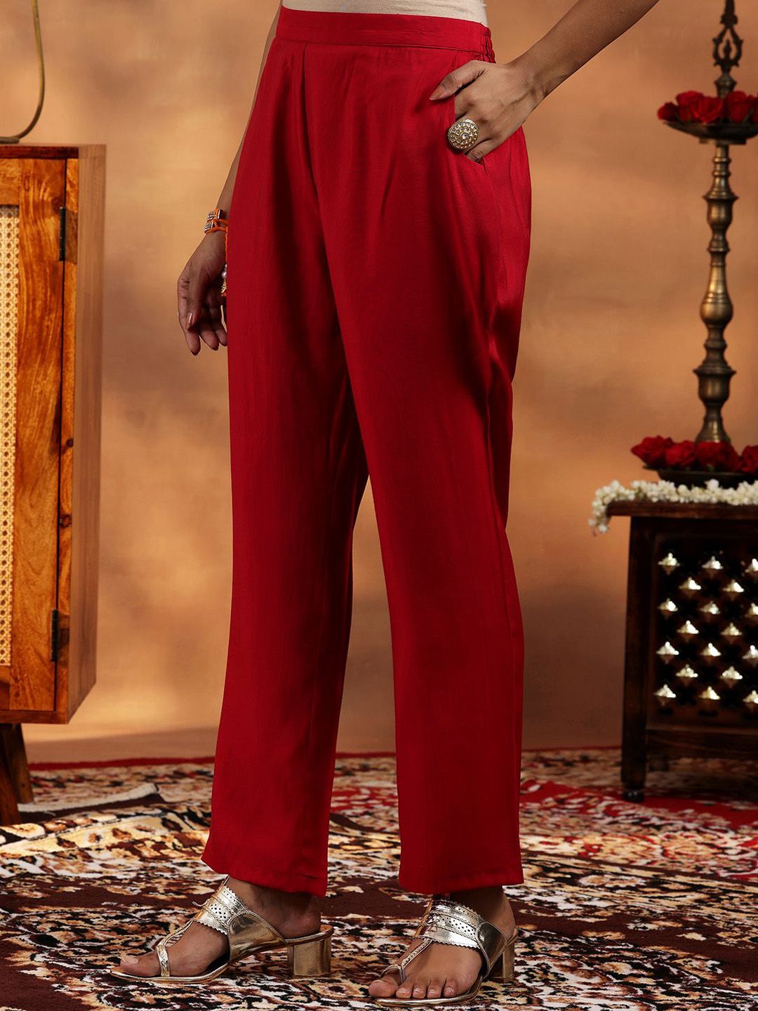 Libas Floral Embroidered Sequinned Dobby Weave Straight Kurta With Trousers & Dupatta
