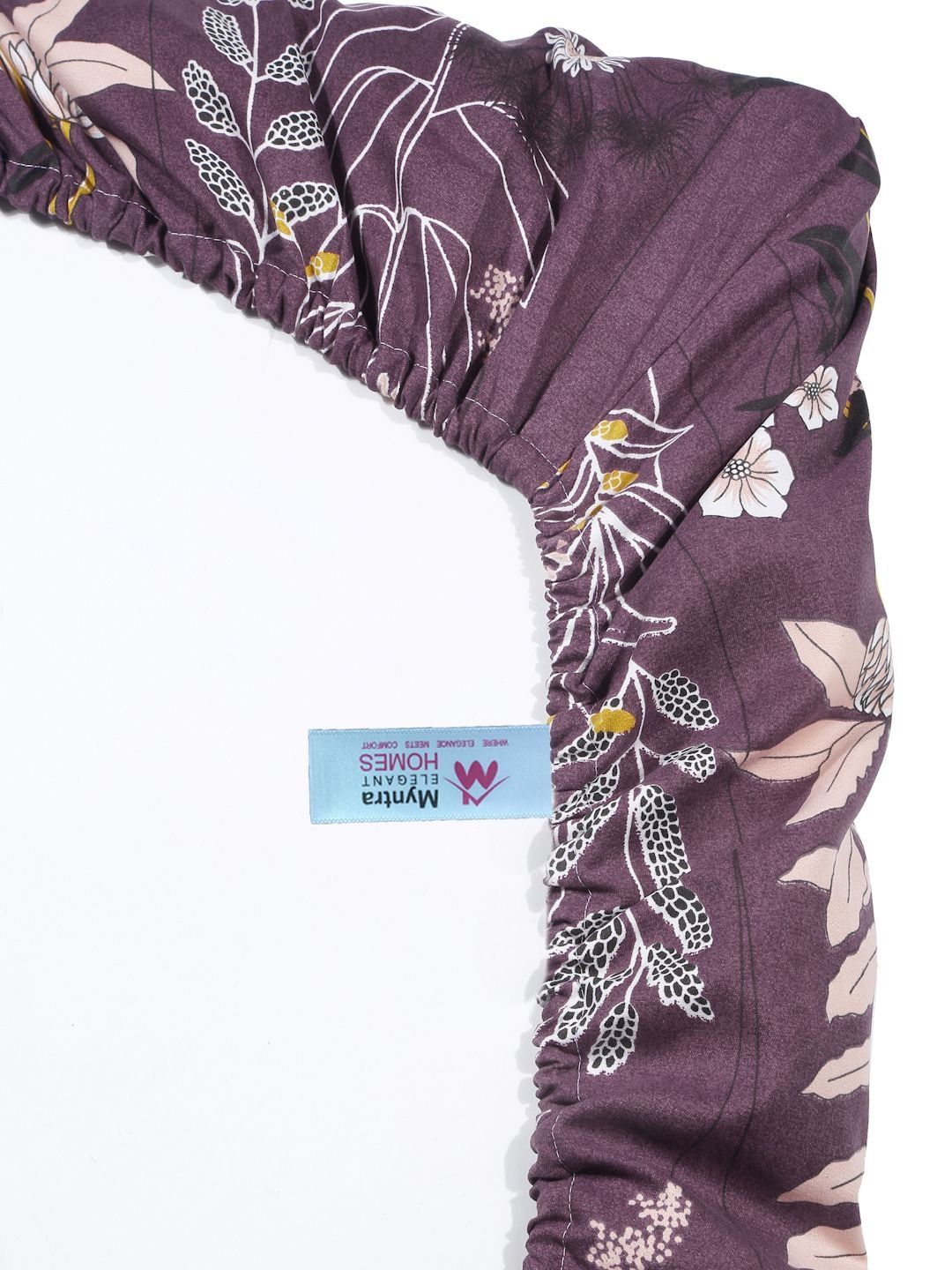 Myntra Elegant Homes Purple & White Floral 300 TC Single Bedsheet with 1 Pillow Covers