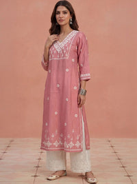 House of Chikankari Women Embroidered Chikankari Chanderi Silk Kurta