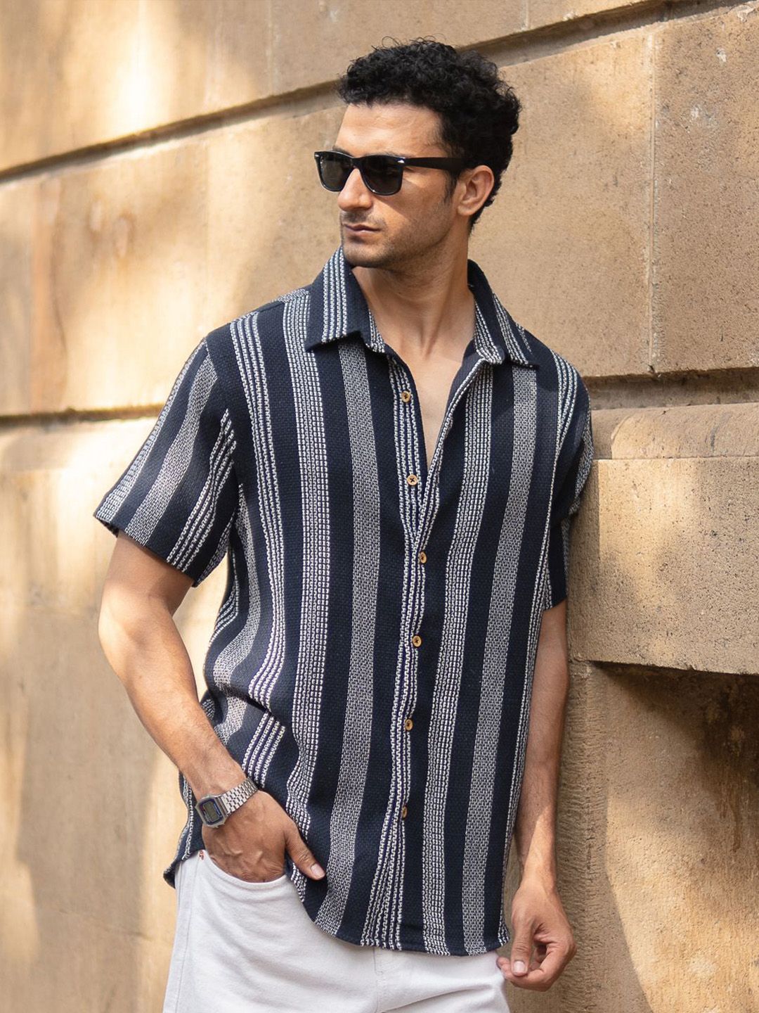Powerlook Men Striped Spread Collar Cotton Casual Shirt