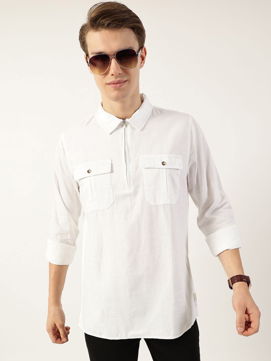 Thomas Scott Men Classic Spread Collar Solid Cotton Casual Shirt
