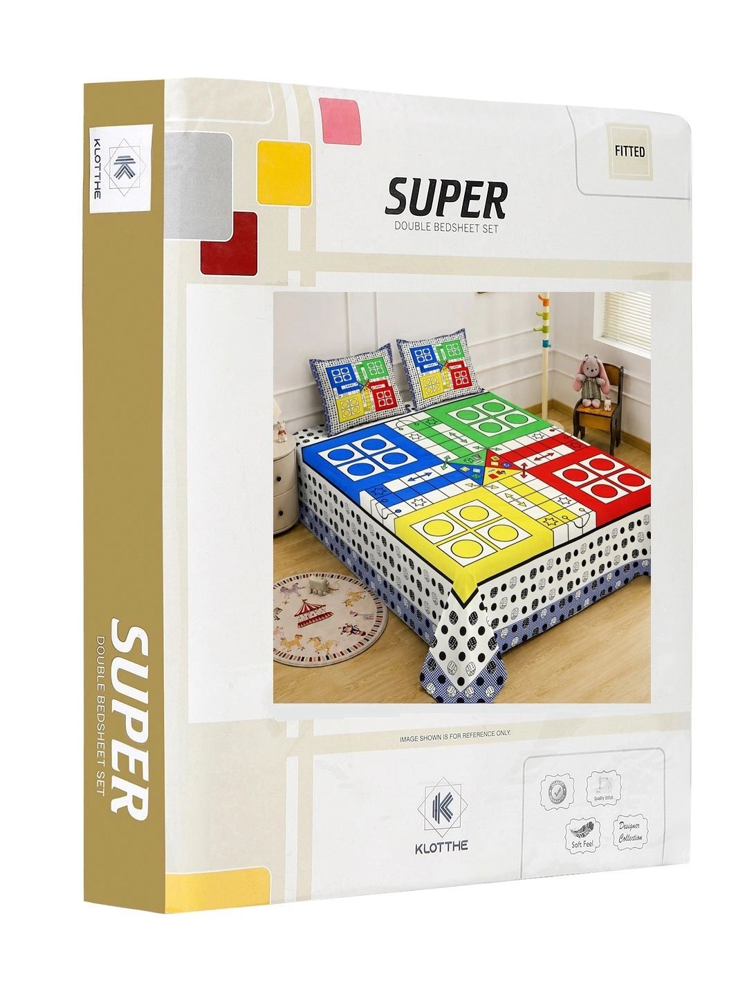 KLOTTHE Green & Red Geometric Printed Dilengkapi 400 TC King Bedsheet dengan 2 Sarung Bantal