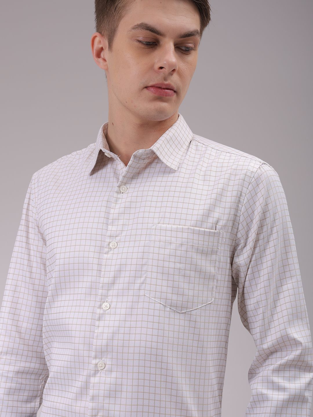 The Indian Garage Co. X Luxe Men Cutaway Collar Checked Slim Fit Formal Shirt