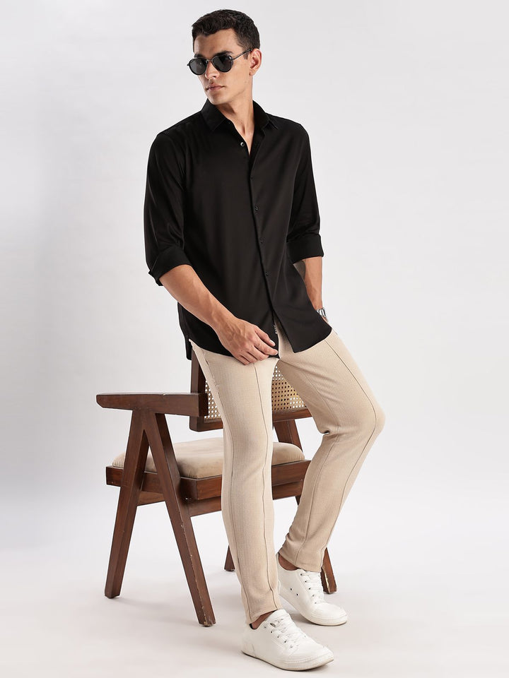 ADRO Men Slim Fit Solid Satin Casual Shirt