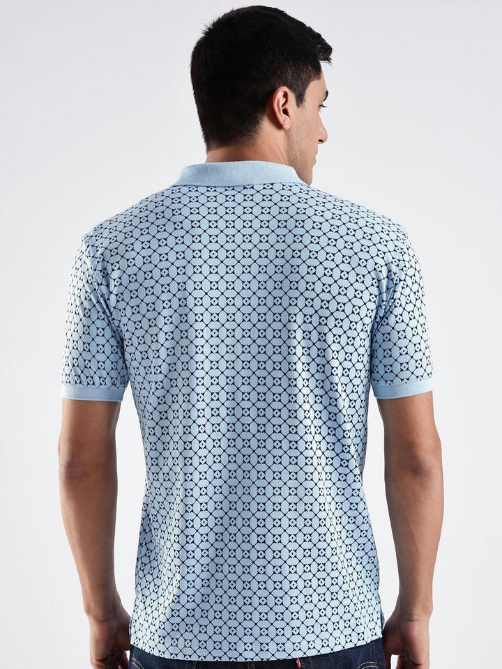 ADRO Geometric Printed Polo Collar Regular Fit Cotton T-shirt
