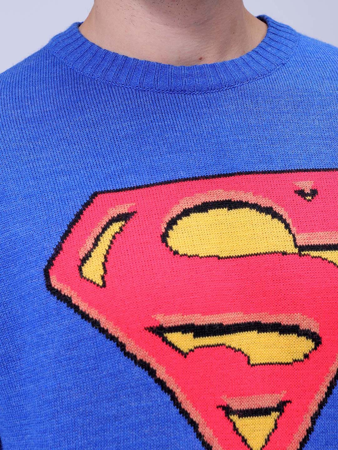 The Indian Garage Co Men Superman Printed Crew Neck Relaxed Fit Jacquard Sweater