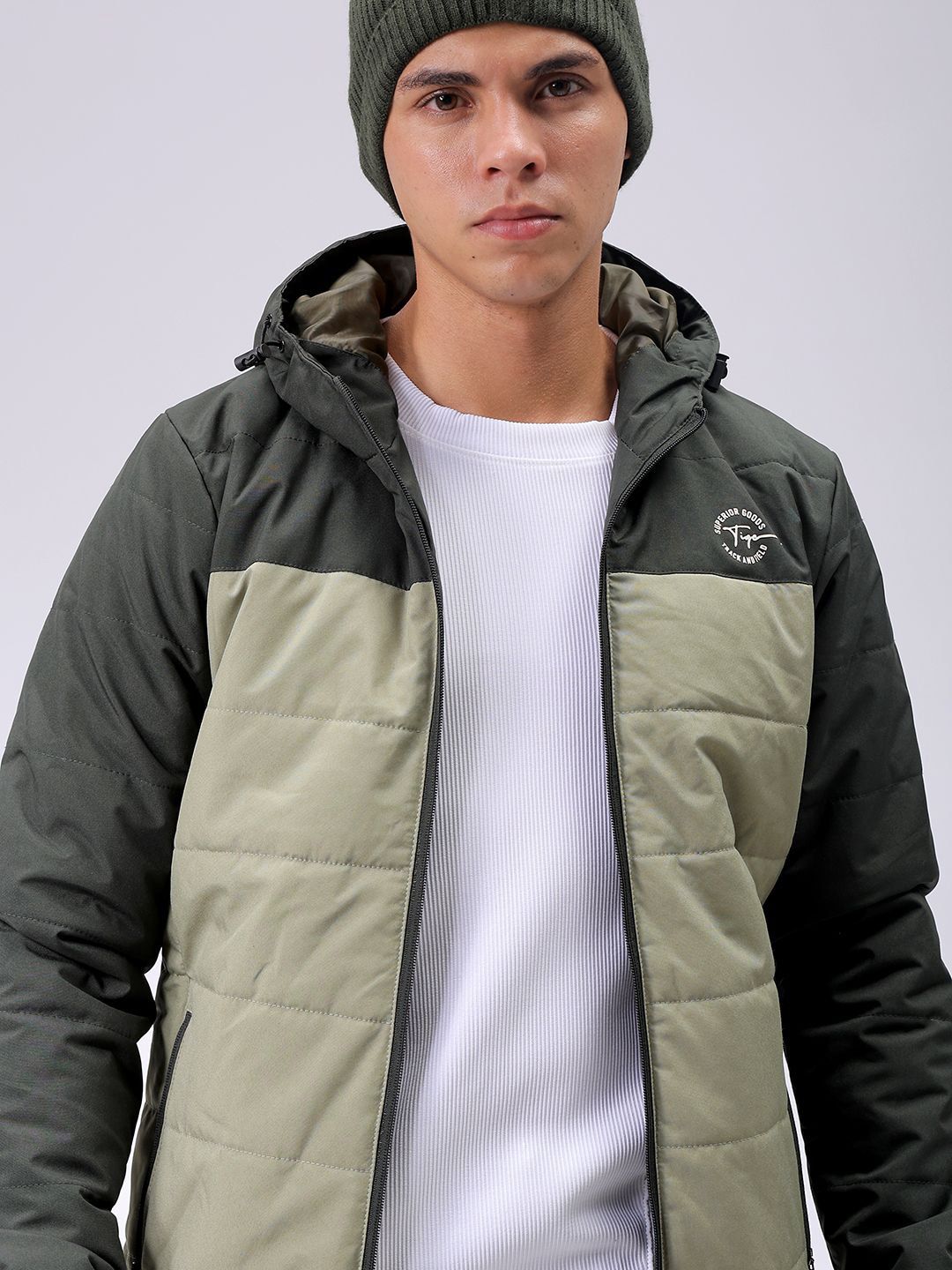 The Indian Garage Co Men Hooded Colourblocked Slim Fit Puffer Jacket