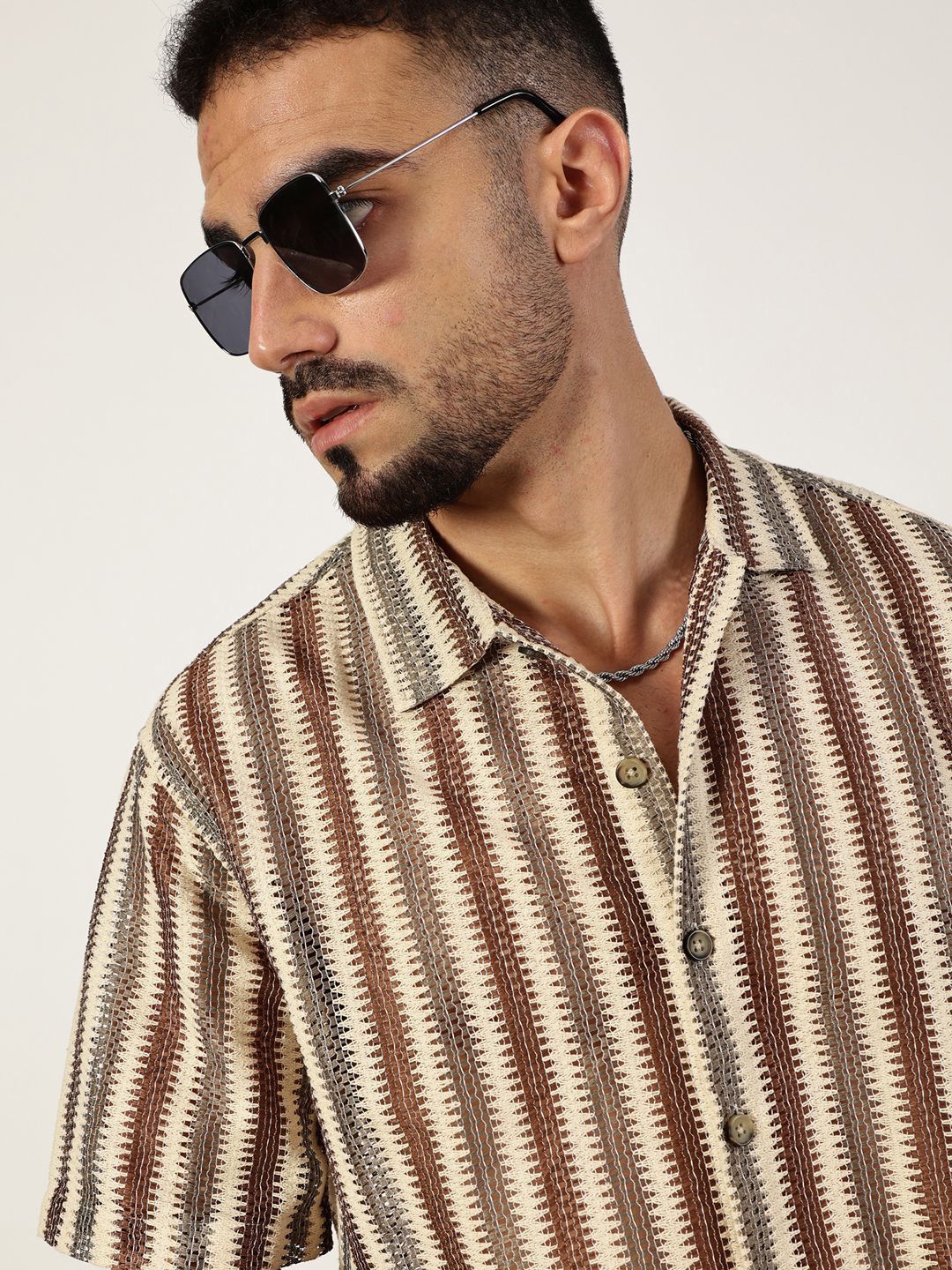 Thomas Scott Men Premium Spread Collar Vertical Striped Cotton Slim Fit Casual Shirt