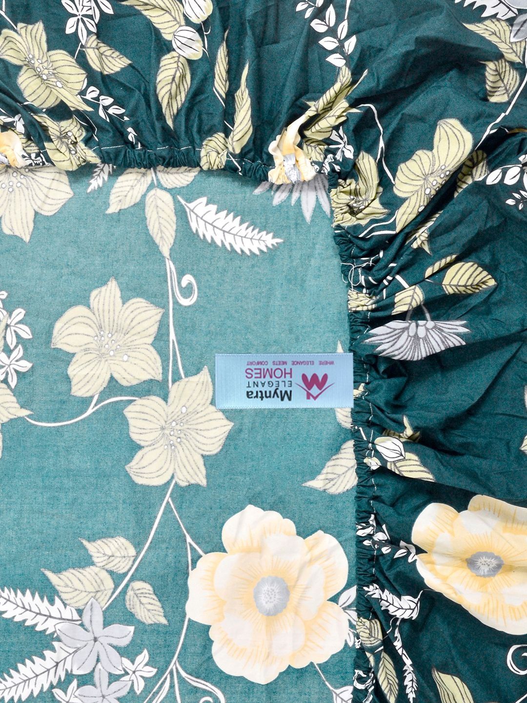 Myntra Elegant Homes Green & White Floral 300 TC King Cadar dengan 2 Sarung Bantal