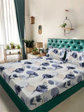 KLOTTHE Blue Floral Printed Flat 300 TC Double King Fine Bedsheet Dengan 2 Sarung Bantal