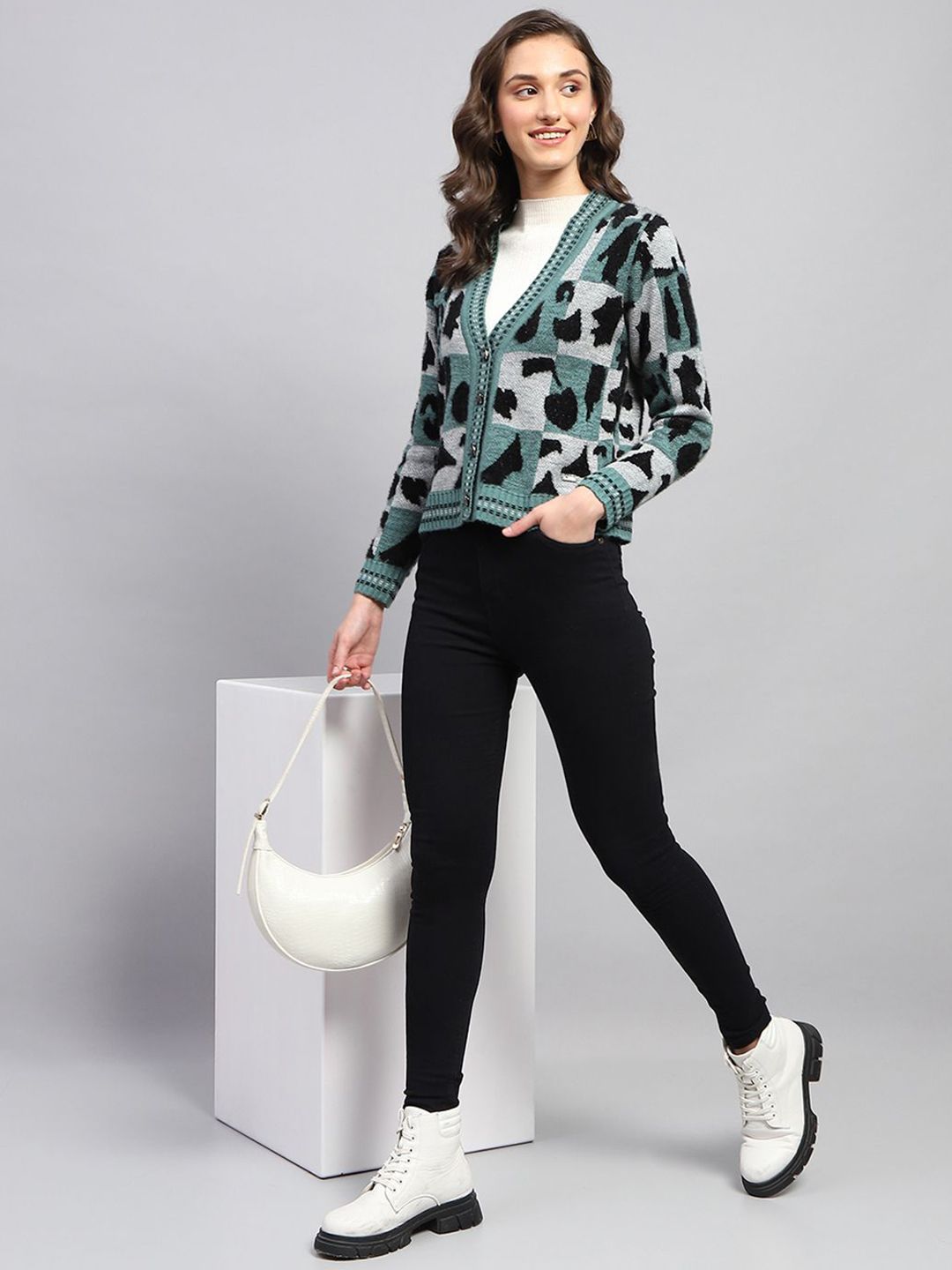 Monte Carlo Women Printed Woollen Longline Cardigan