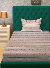 Myntra Elegant Homes Beige Floral 400 TC Single Bedsheet with 1 Pillow Covers