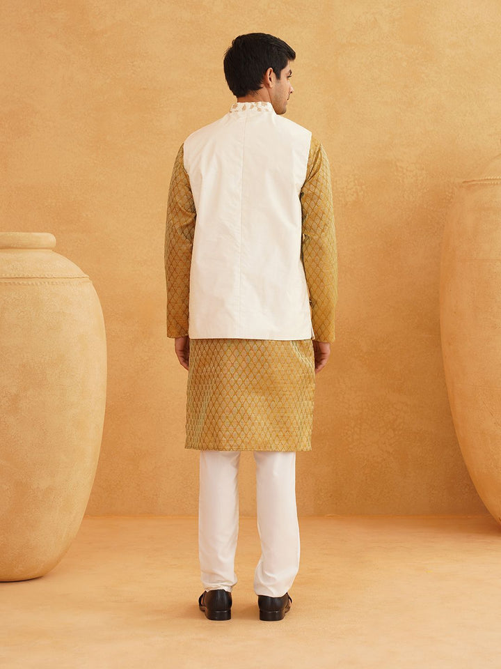 SOJANYA Ethnic Motifs Printed Mandarin Collar Kurta With Churidar And Nehru Jacket