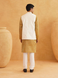 SOJANYA Ethnic Motifs Printed Mandarin Collar Kurta With Churidar And Nehru Jacket