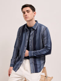THE BEAR HOUSE Slim Fit Striped Pure Cotton Casual Shirt