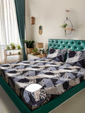 KLOTTHE Putih& Kelabu Bercetak Bunga Dilengkapi 300TC Super King Cadar Katil Double& 2 Sarung Bantal