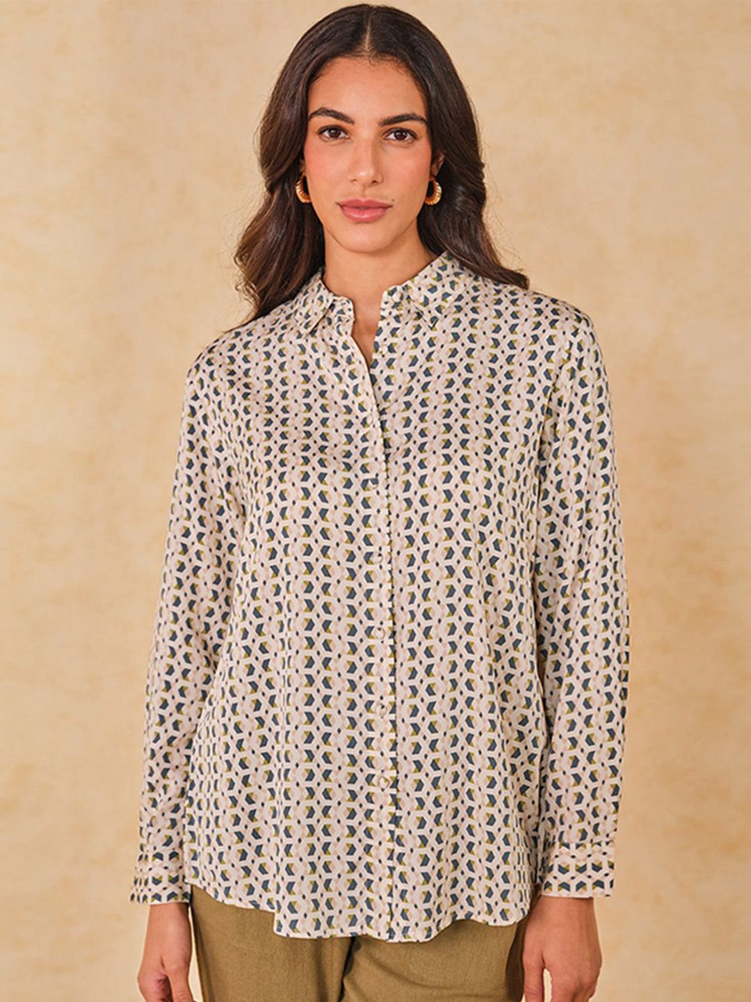 AND Women Printed Mandarin Collar Top