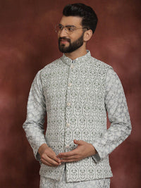 Kurta Lurus Kolar Mandarin Bersulam Bunga Kelabu Anouk Dengan Churidar