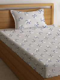 Myntra Elegant Homes Grey Floral Polycotton 300 TC Single Cadar Halus dengan Sarung Bantal-87 x 59 inci