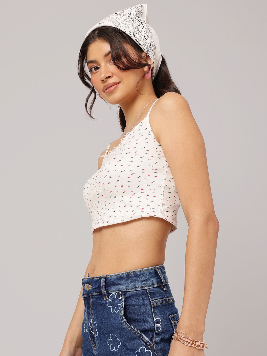 DressBerry Tiny Blooms Lace Insert Cami Crop Top