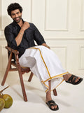 VASTRAMAY Shirt Collar Long Roll-Up Sleeves Shirt With Veshti