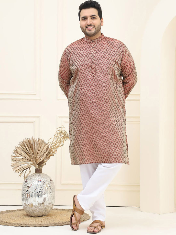 SOJANYA PLUS Ethnic Motifs Woven Design Jacquard Straight Kurta With Pyjama