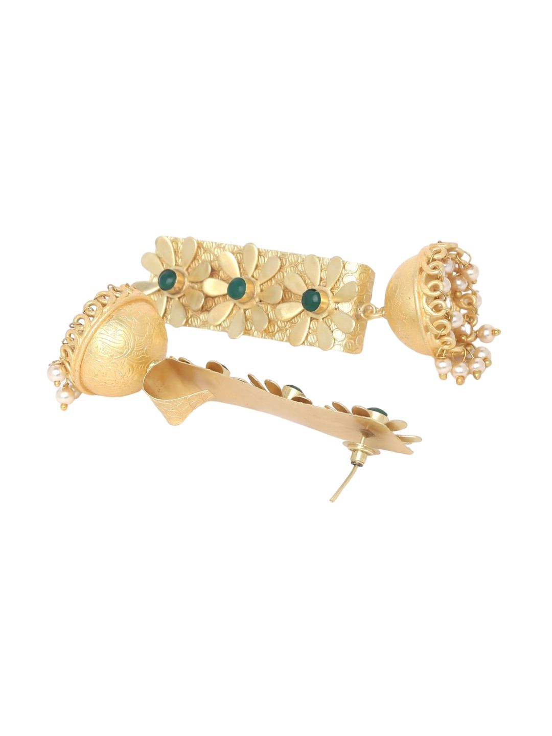 Anouk Green Gold-Plated Stone Studded & Beaded Dome Shaped Jhumkas