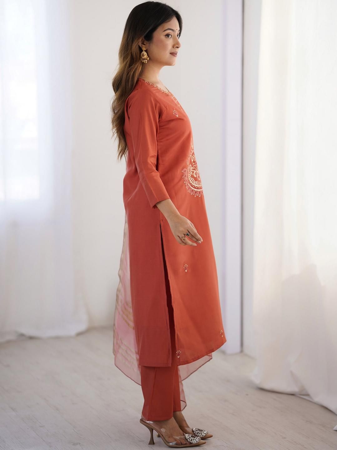 KALINI Women Embroidered Regular Thread Work Kurta with Trousers & With Dupatta
