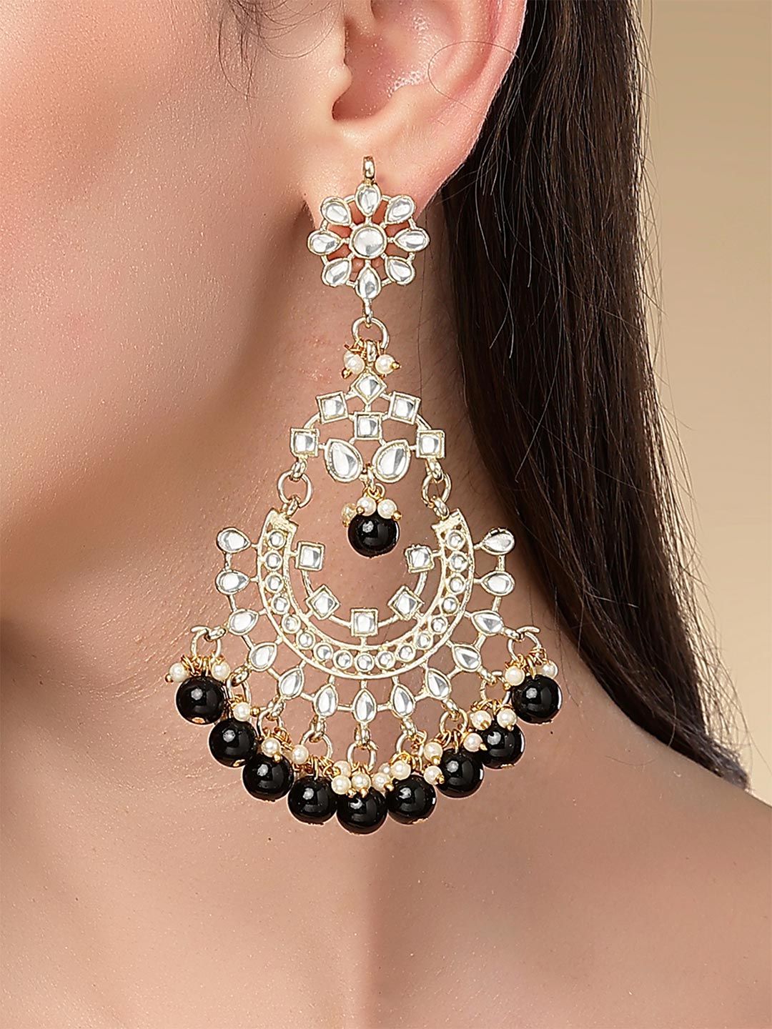KARATCART Black Gold Plated Classic Chandbalis Earrings