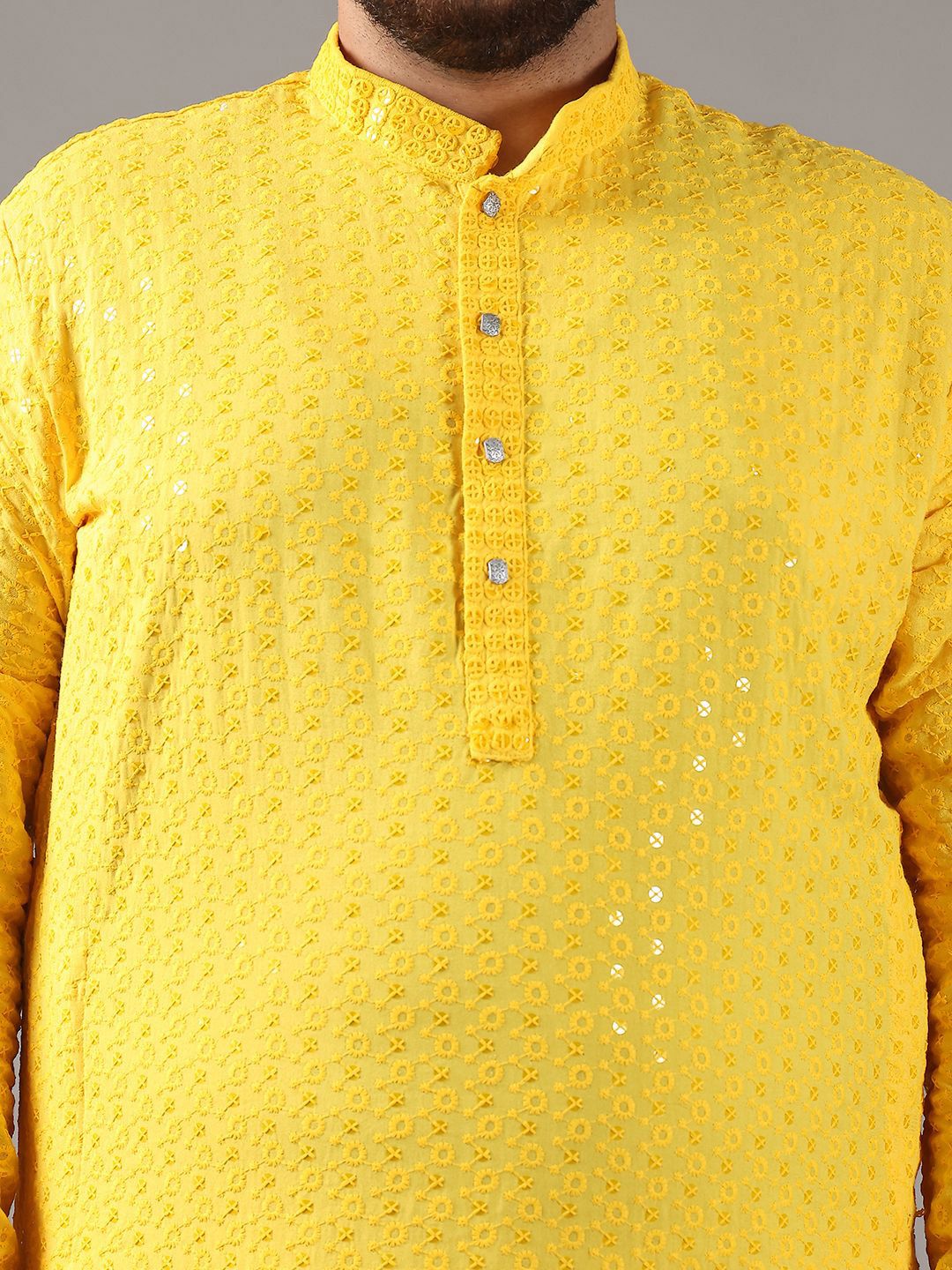 SOJANYA PLUS Plus Size Lelaki Motif Etnik Sulam Kapas Tulen Kurta Lurus & Piyama