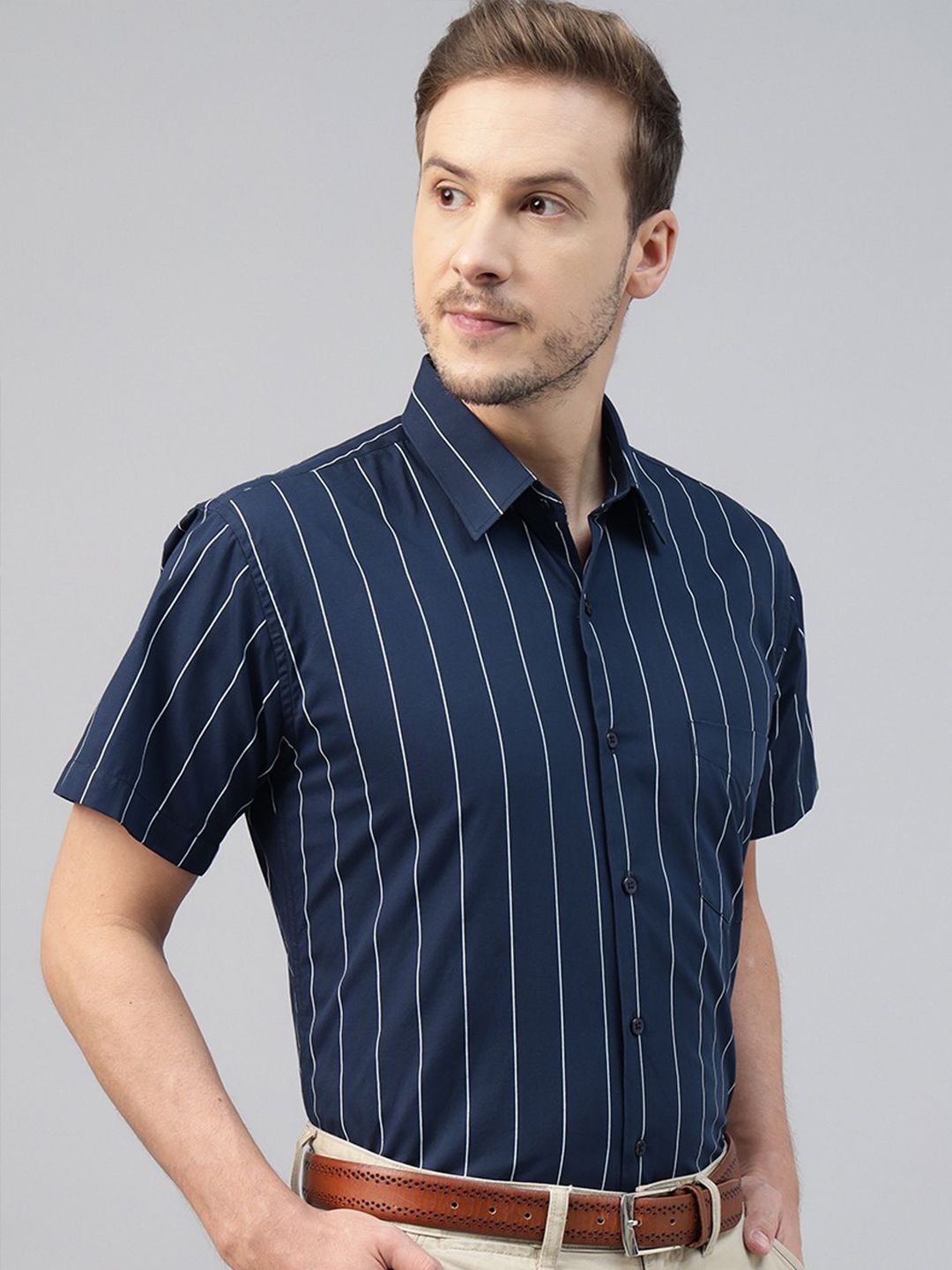 Hancock Men Slim Fit Opaque Striped Pure Cotton Formal Shirt