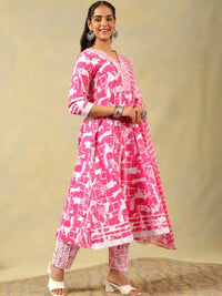 Mamicha Women Printed Regular Thread Work Pure Cotton Kurta with Trousers & With Dupatta