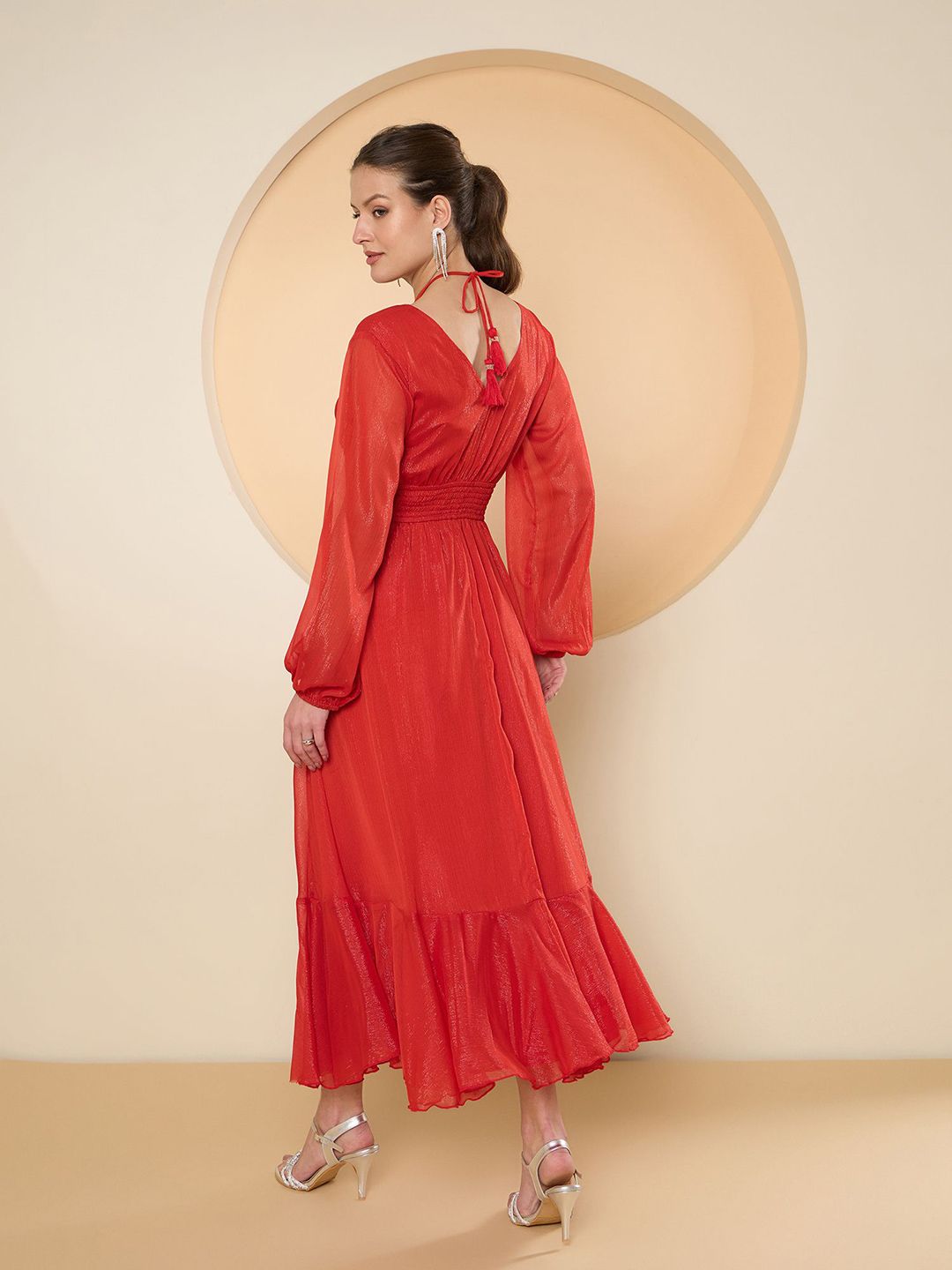Antheaa Flared Sleeve Chiffon Maxi Dress
