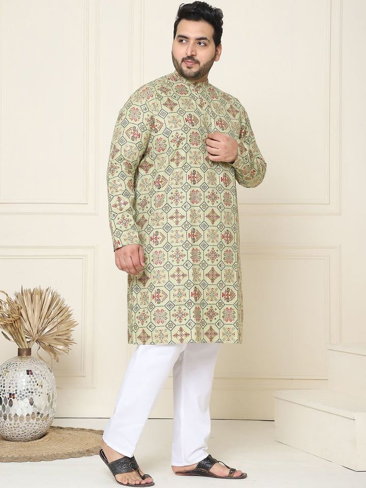 SOJANYA PLUS Motif Etnik Bercetak Linen Kapas Kurta Lurus dengan Piyama