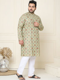 SOJANYA PLUS Motif Etnik Bercetak Linen Kapas Kurta Lurus dengan Piyama