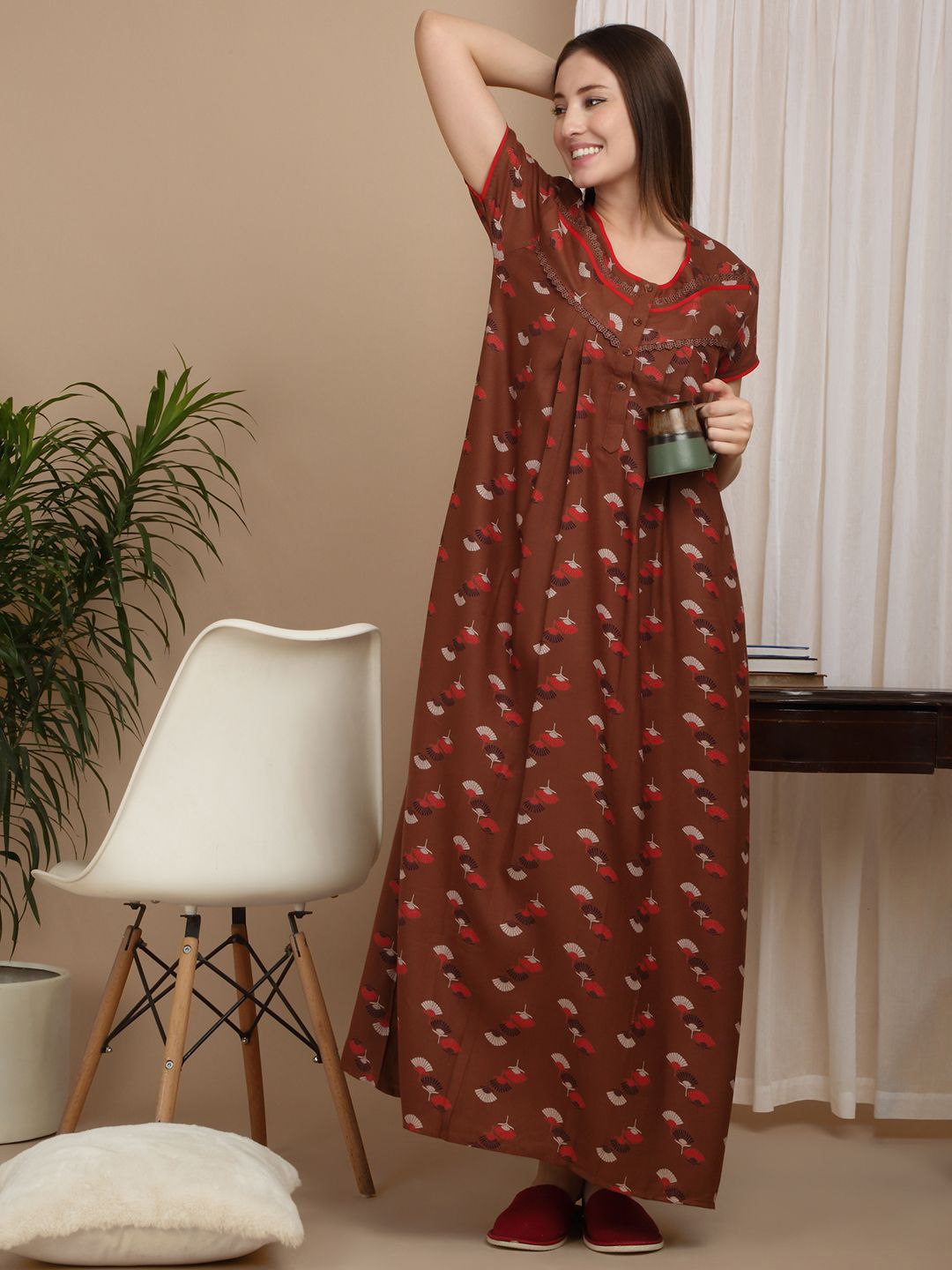 Sweet Dreams Women's Pure Cotton Printed Maxi Nightdress