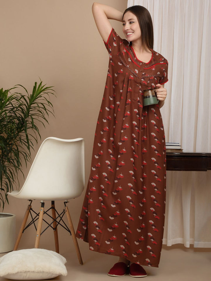 Sweet Dreams Women's Pure Cotton Printed Maxi Nightdress