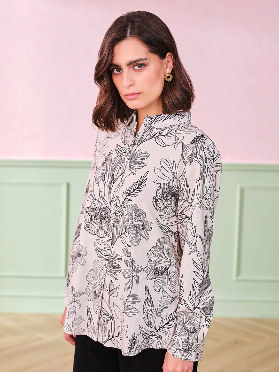 AND Floral Print Shirt Style Top