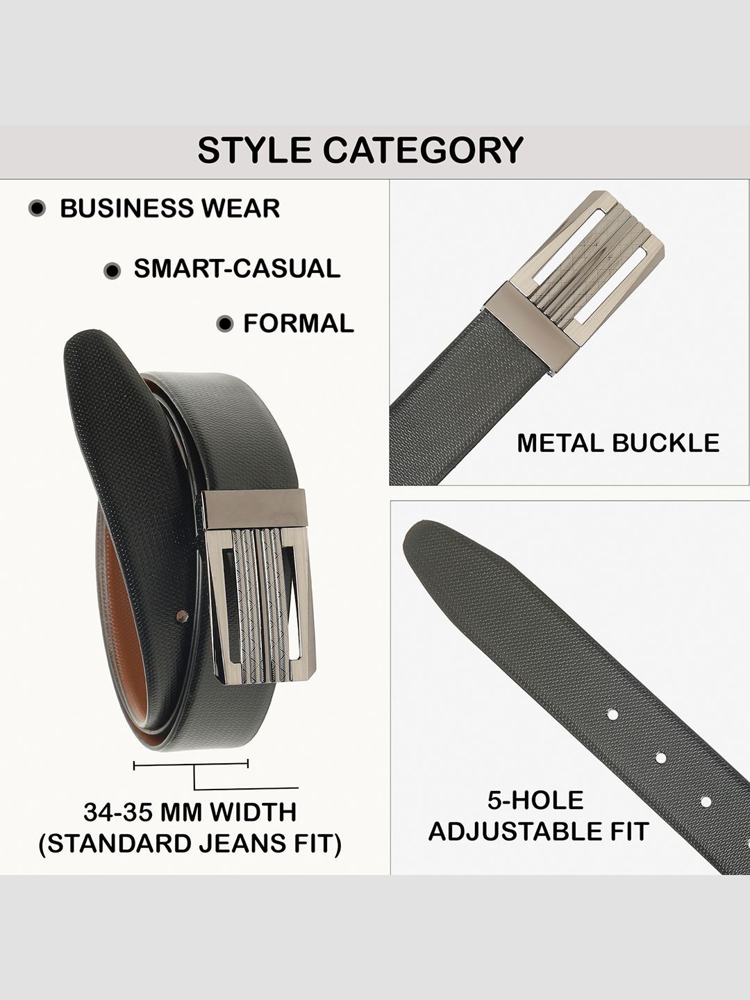 Teakwood Leathers Men Textured Leather Reversible Formal Belt