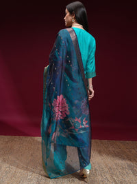 Vishudh Women Turquoise Ethnic Motifs Regular Kurta with Trousers Dupatta
