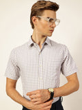 Thomas Scott Men Smart Spread Collar Gingham Checked Cotton Formal Shirt