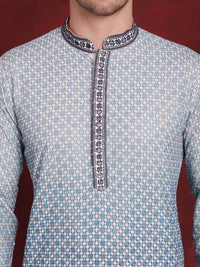 Jompers Geometric Embroidered Mandarin Collar Sequinned Kurta With Pyjamas