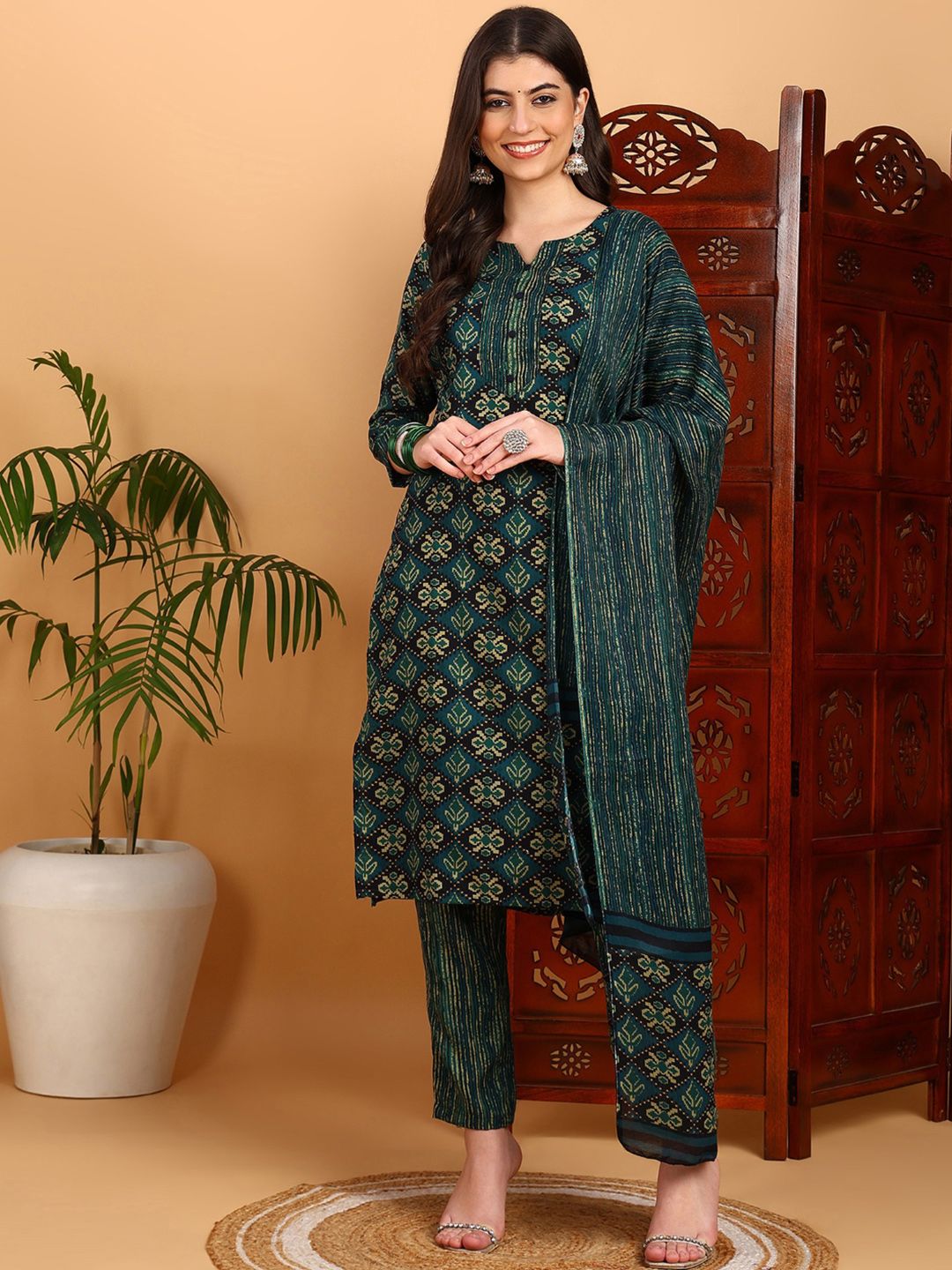 KALINI Ethnic Motifs Printed Kurta & Trousers With Dupatta